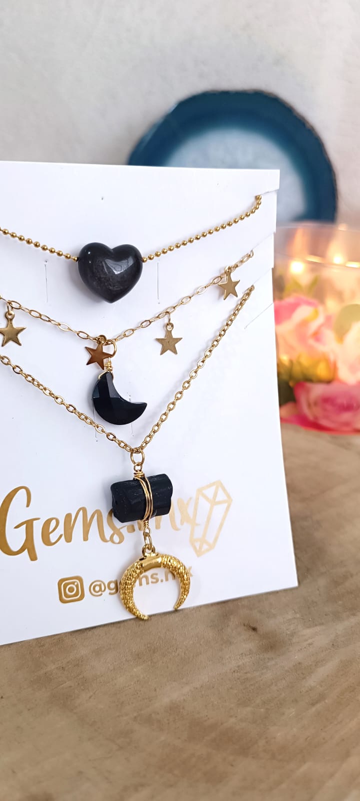 Collar turmalina negra en bruto
