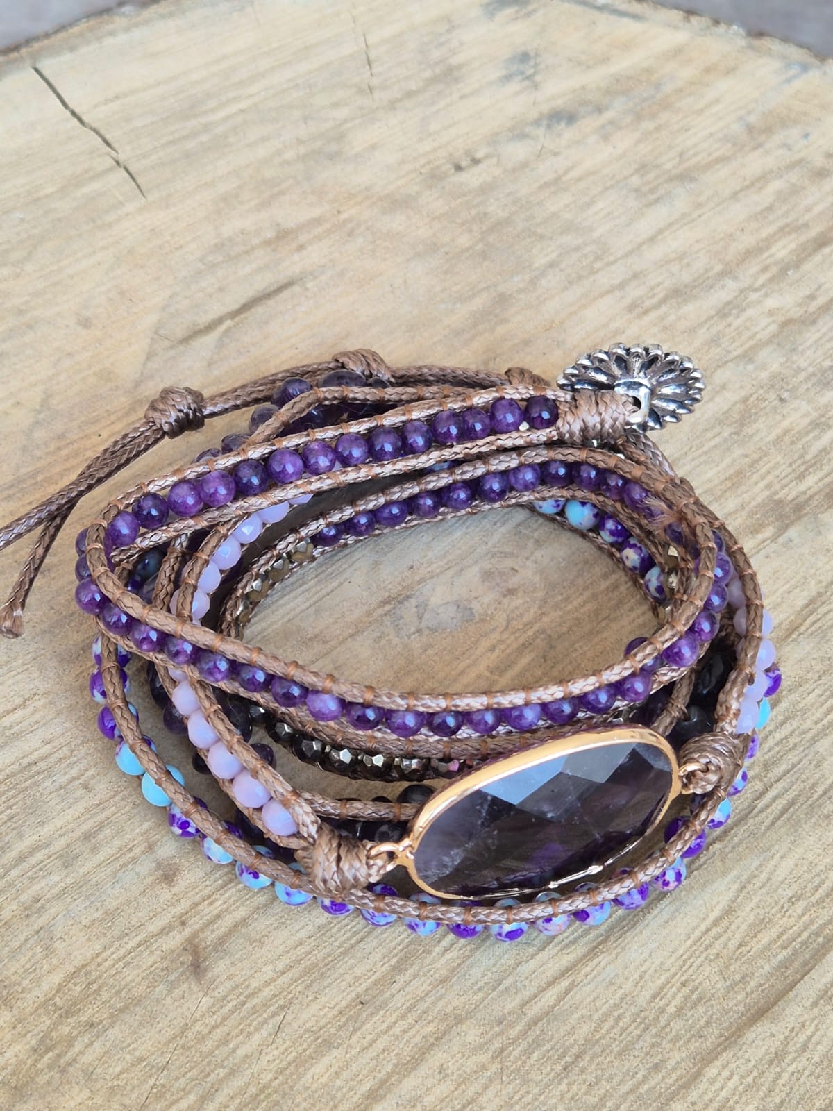 Brazalete ajustable amatista hilo
