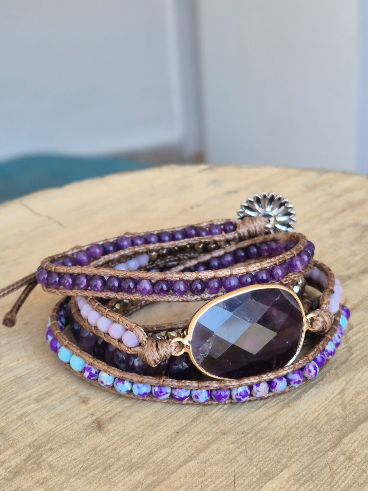Brazalete ajustable amatista hilo