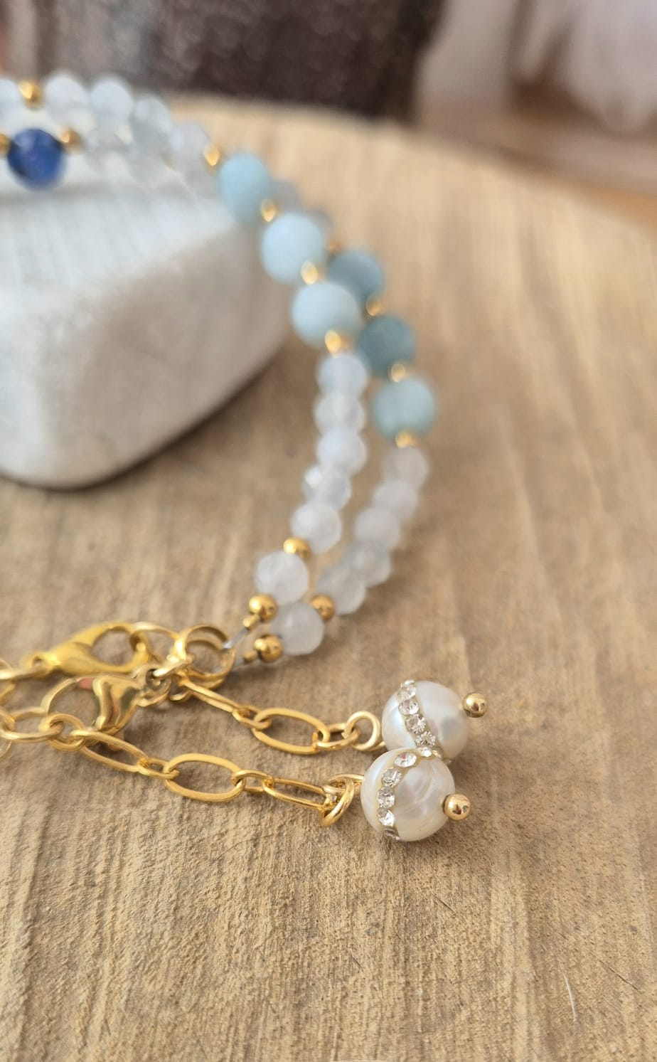 Pulsera aguamarina y piedra luna