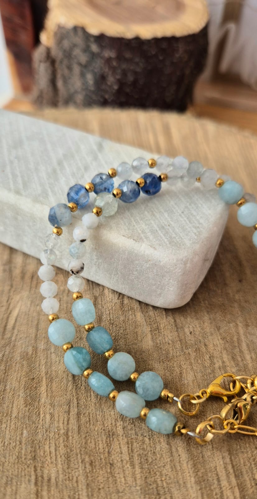 Pulsera aguamarina y piedra luna