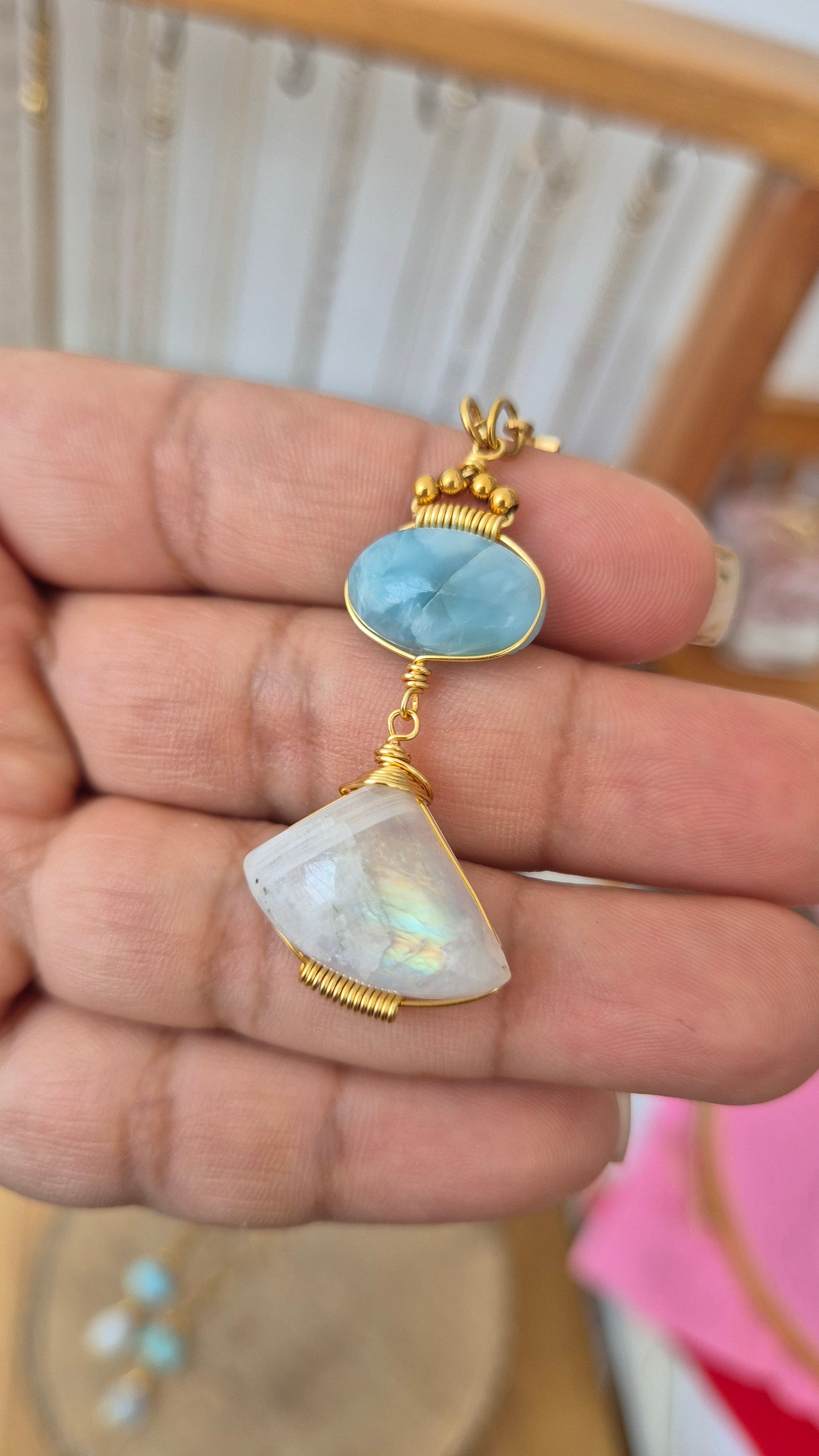 Collar larimar y piedra luna