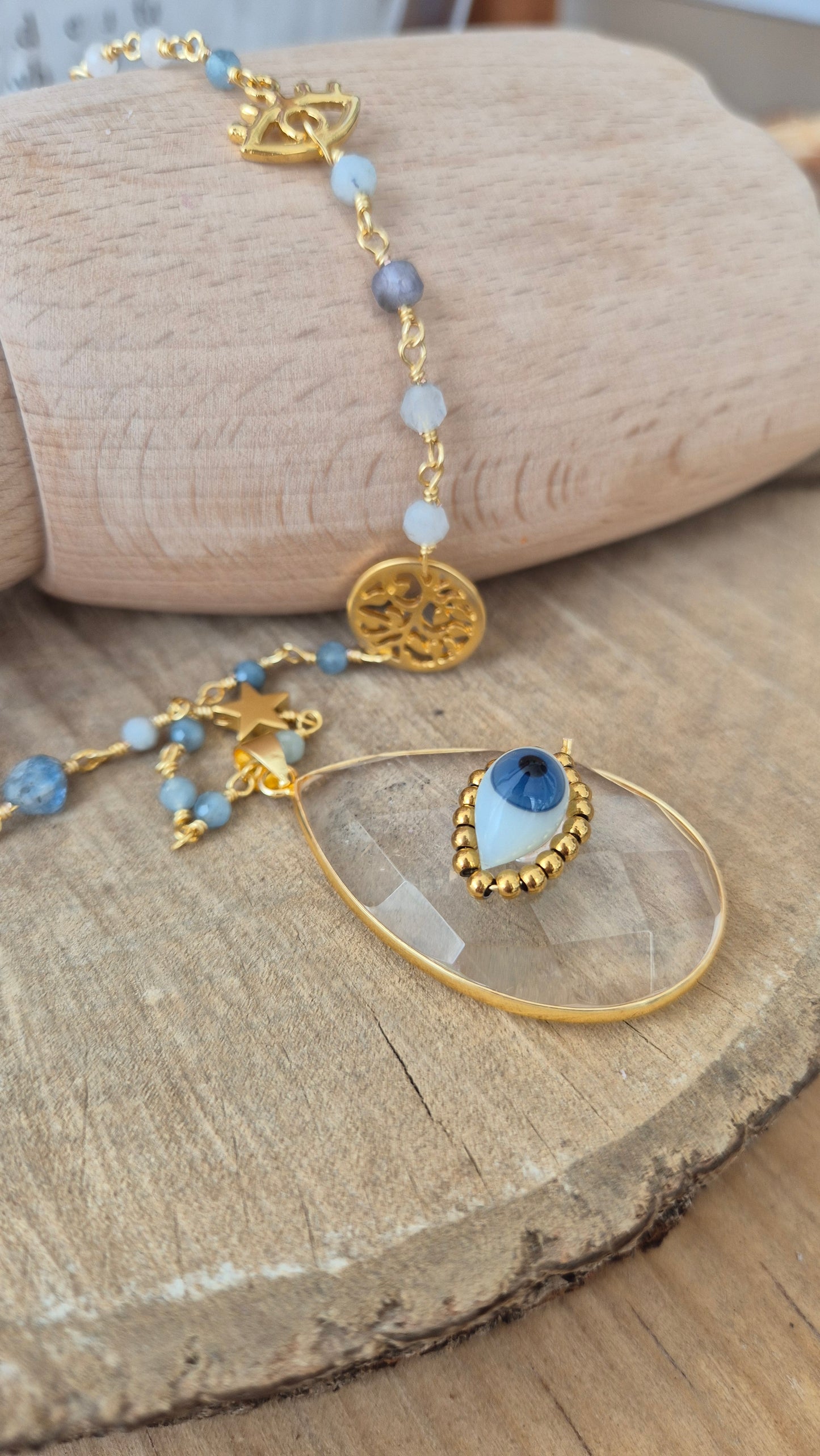 Collar protección aguamarina y cuarzo cristal