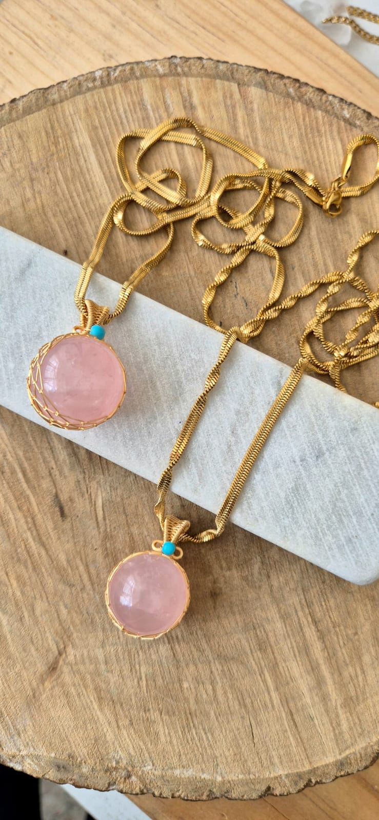 Collar largo esfera cuarzo rosa