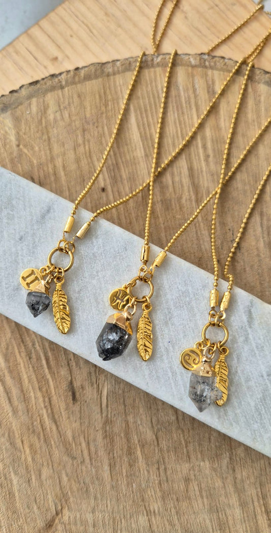 Collar mini cuarzo herkimer con signo del zodiaco