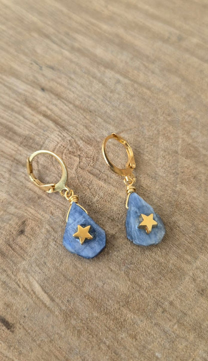 Aretes gota cianita azul
