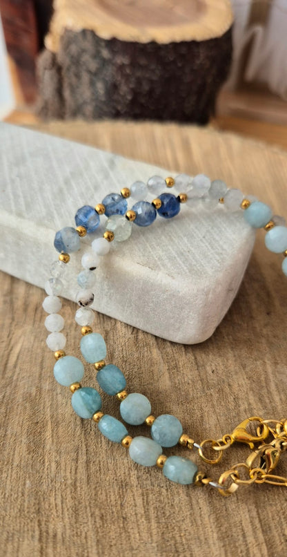 Pulsera aguamarina y piedra luna