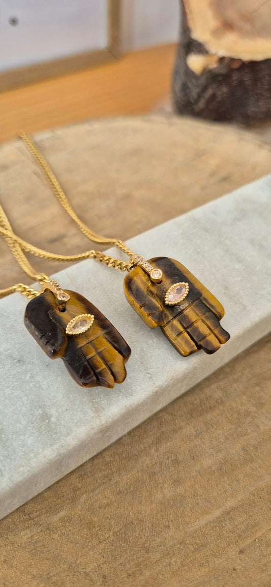Collar mano ojo de tigre con circonia