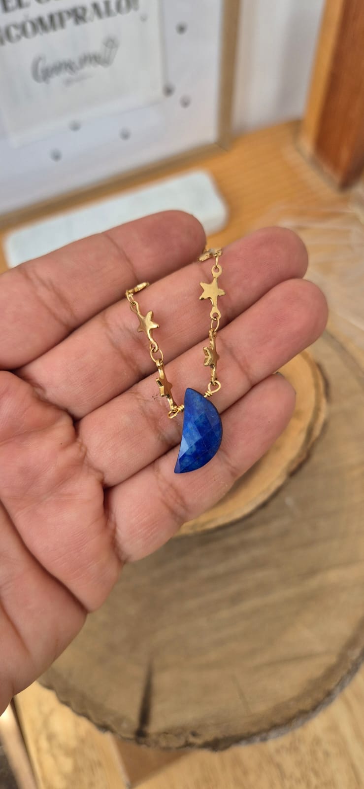 Collar estrellas con luna obsidiana o lapislázuli