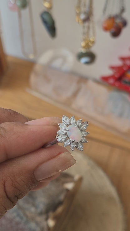 Anillo ajustable ópalo etíope y circonia