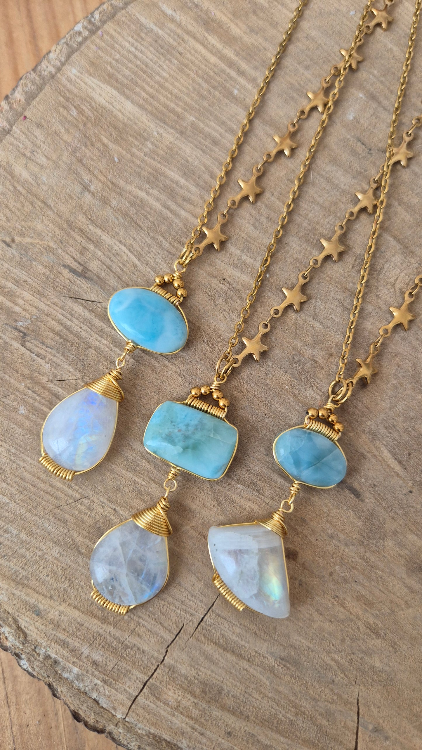 Collar larimar y piedra luna