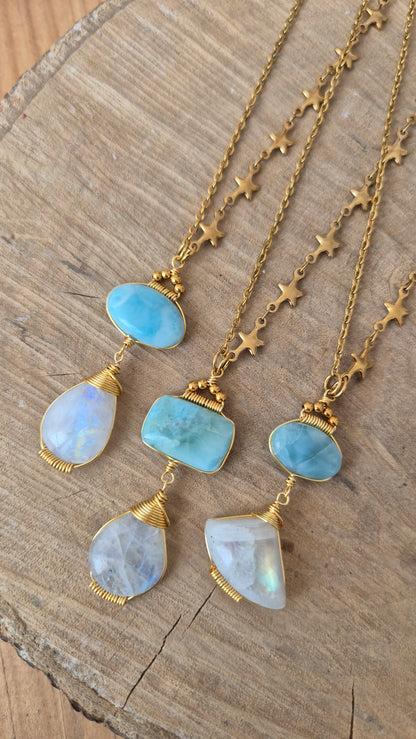 Collar larimar y piedra luna