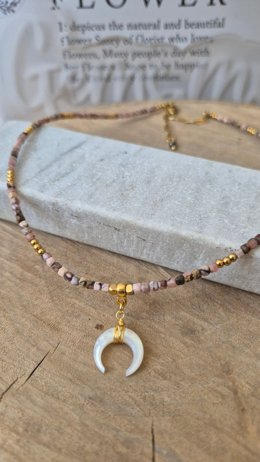 Choker rodocrosita y madre perla