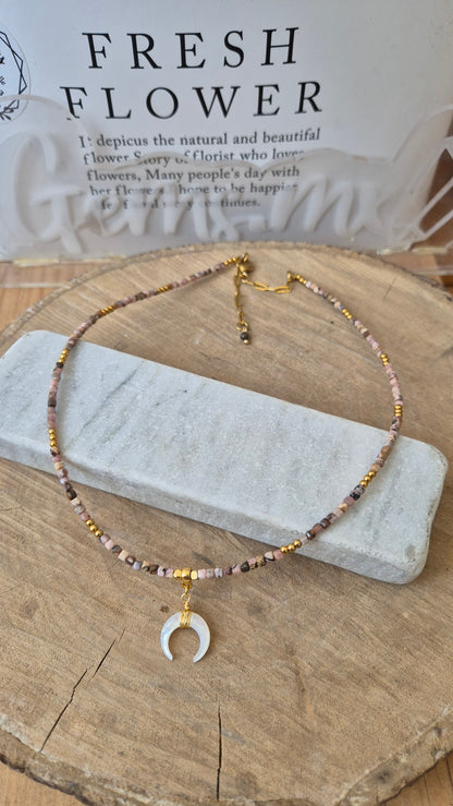 Choker rodocrosita y madre perla