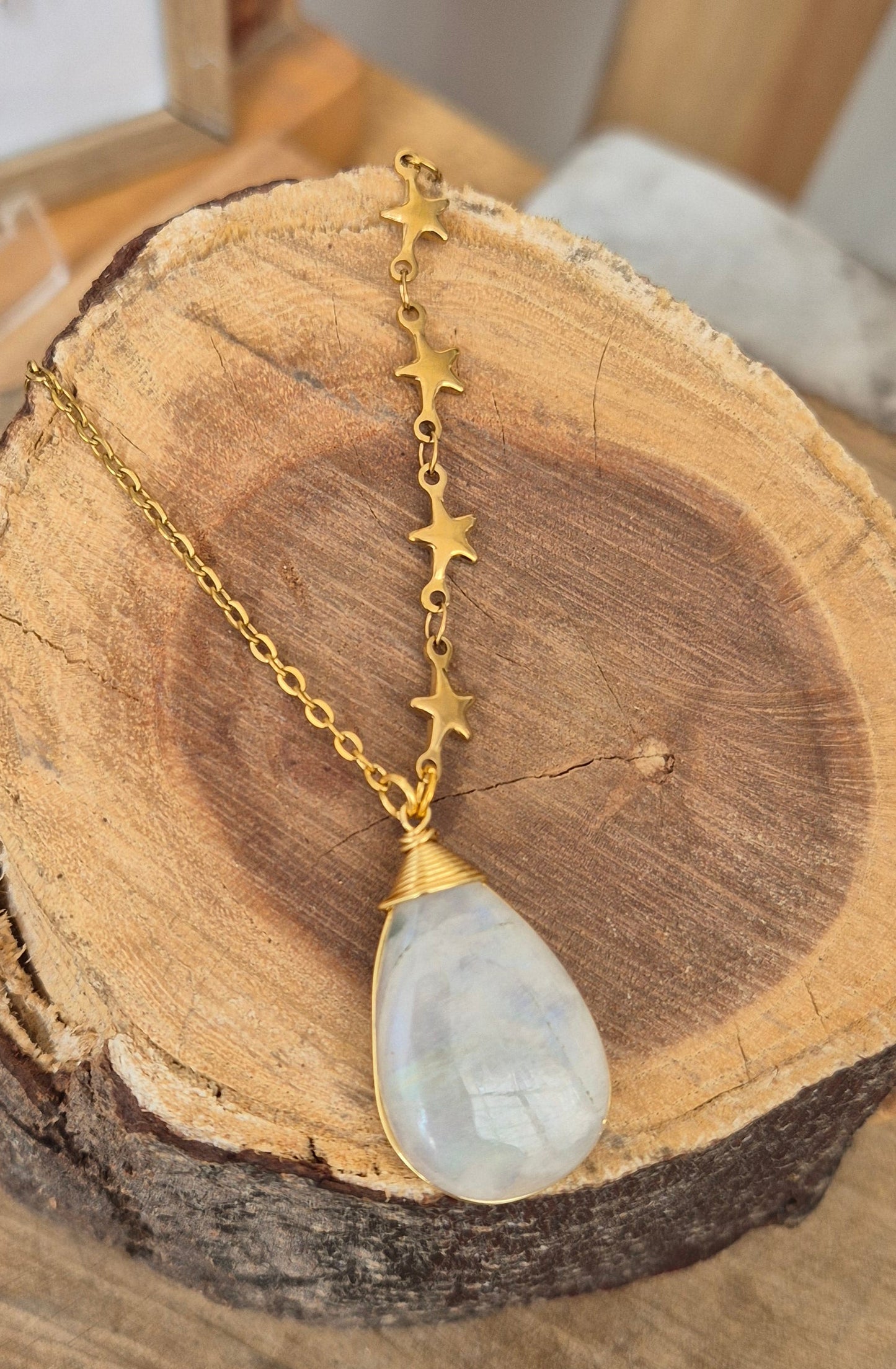 Collar piedra luna estrellas