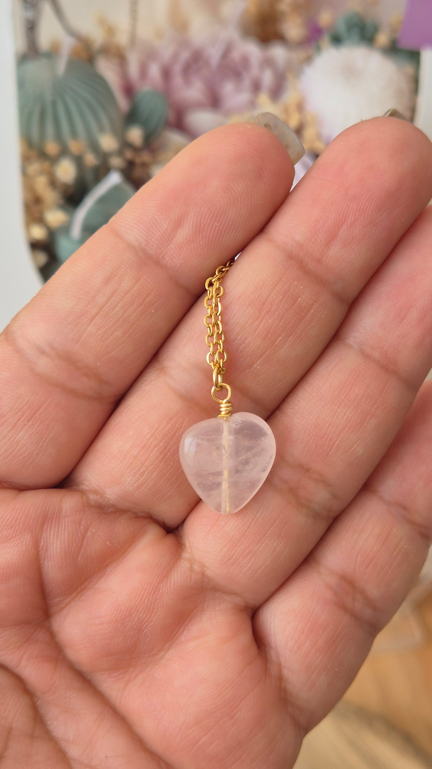 Collar corazón cuarzo rosa